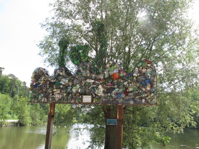 Some art made from garbage at the parking lot
